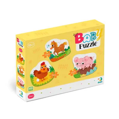 Корица на „Пъзел Dodo 3 в 1-Baby Puzzle - Денят във фермата"