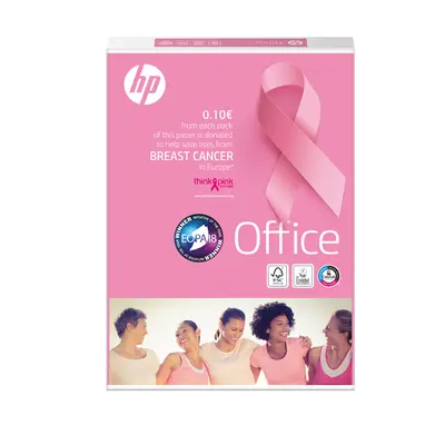Корица на „Копирна хартия HP Pink Ream, А4, 80 г, бяла, CIE белота 153, PEFC, пакет 500 л."