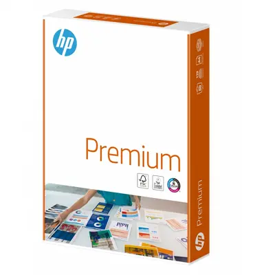 Корица на „Копирна хартия HP Premium, А4, 80 г, бяла, CIE белота 170, FSC, пакет 500 л."