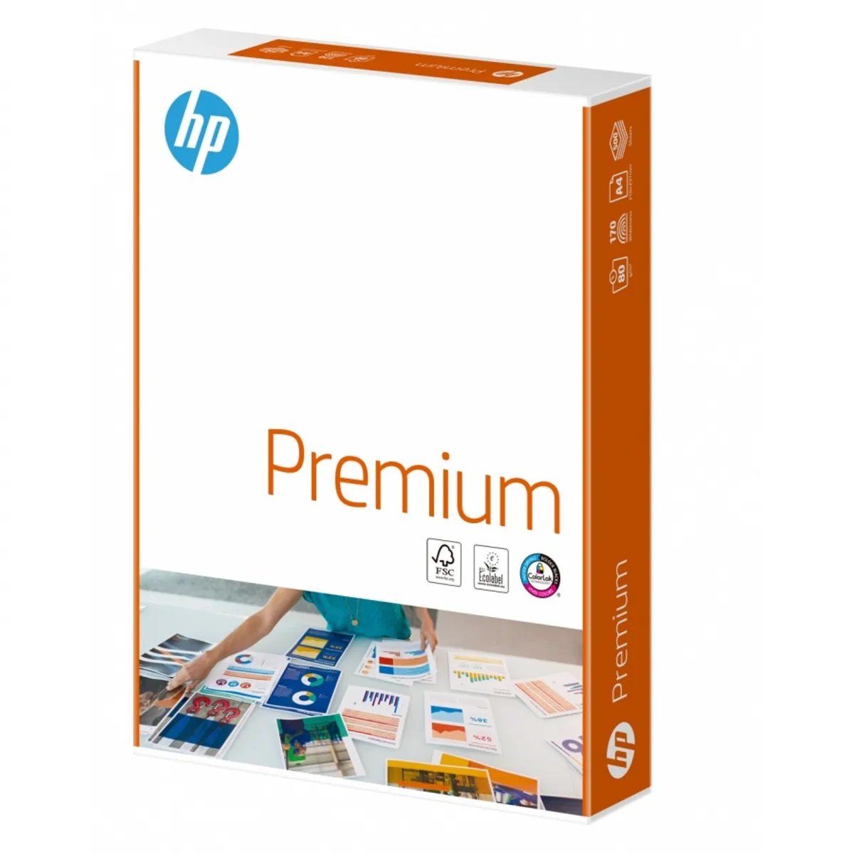 Копирна хартия HP Premium, А4, 80 г, бяла, CIE белота 170, FSC, пакет 500 л.