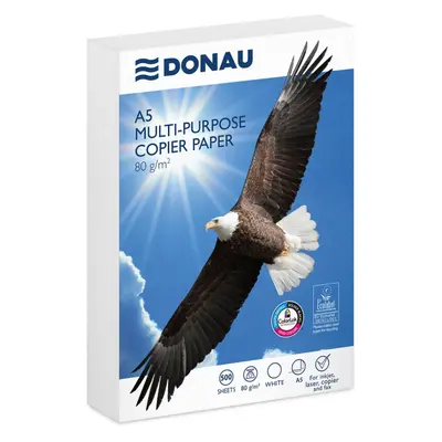 Корица на „Копирна хартия DONAU, А5, 80 г, бяла, CIE белота 150, FSC, пакет 500 л."