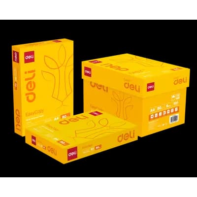 Корица на „Копирна хартия Deli Easy Copy, А4, 80 г, бяла, CIE белота 150, PEFC, пакет 500 л."