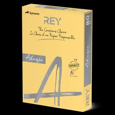Корица на „Копирна хартия REY Adagio, A4, 80 г, наситен цвят Buttercup (02), пакет 500 л."
