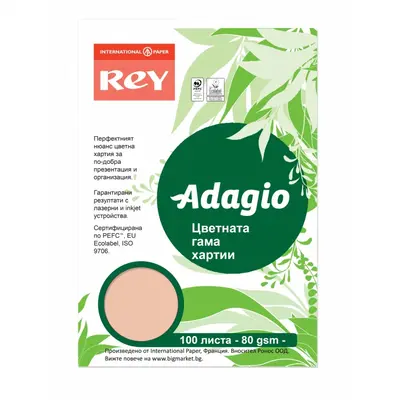 Корица на „Копирна хартия REY Adagio, A4, 80 г, наситен цвят Peach (55), пакет 100 л."