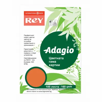 Корица на „Копирен картон REY Adagio  A4, 160 г, наситен цвят Orange (21), пакет 100 л."