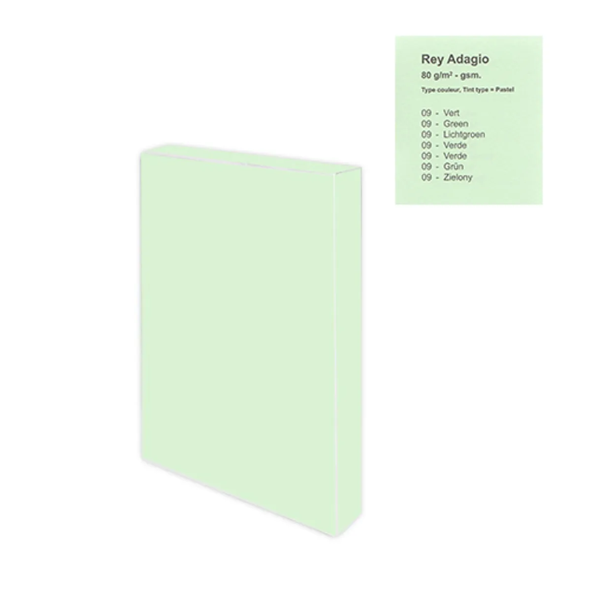Копирна хартия REY Adagio, A5, 80 г, пастелен цвят Green (09), пакет 500 л.