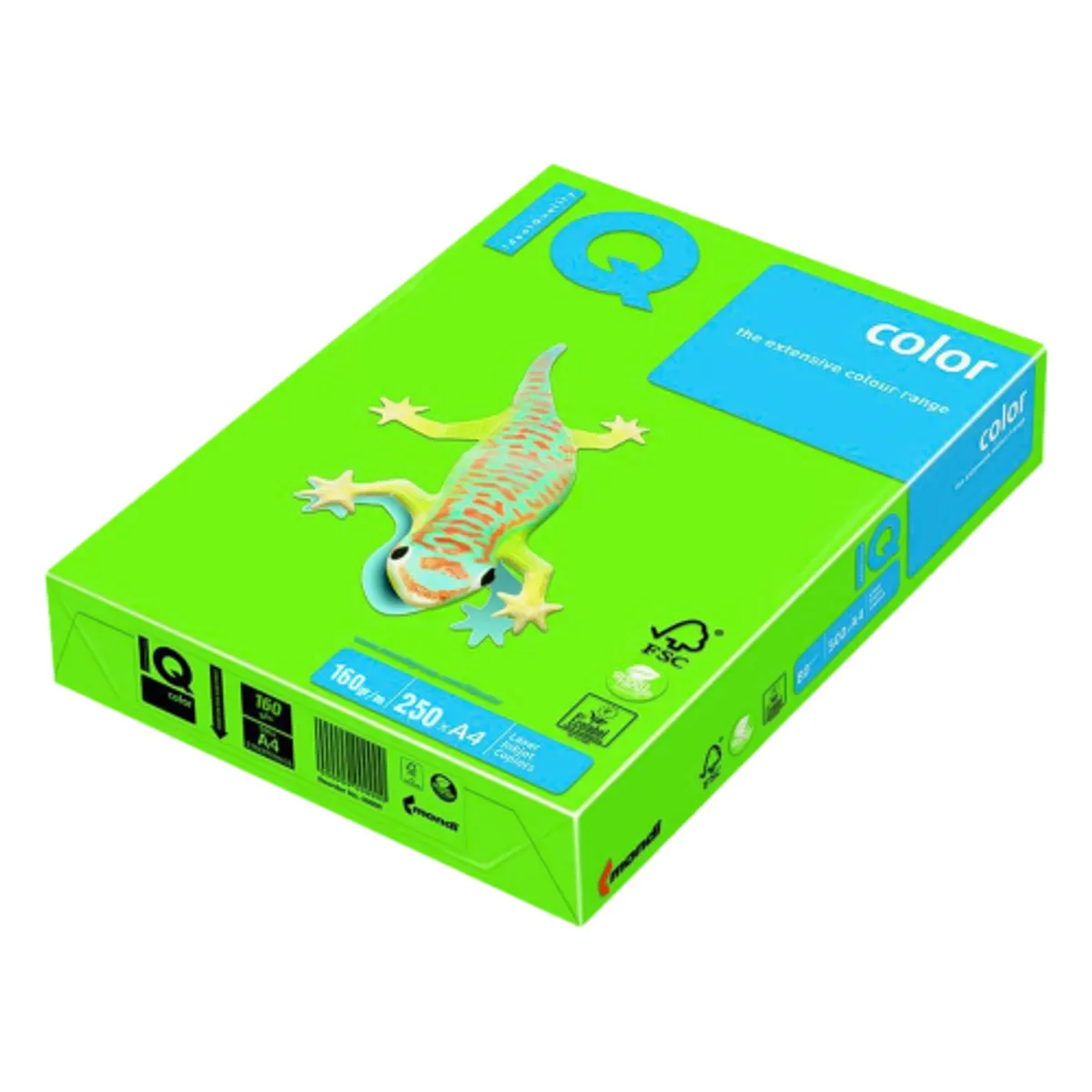 Копирен картон IQ Color, A4, 160 г, наситен цвят Spring Green MA42, пакет 250 л.