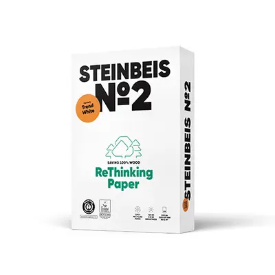 Корица на „Копирна хартия STEINBEIS №2 ReThinking, А4, 80 г, 100% рециклирана, CIE белота 85, пакет 500 л."