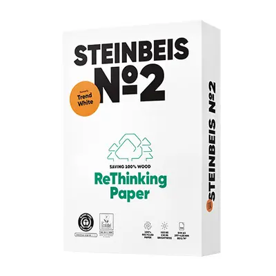 Корица на „Копирна хартия STEINBEIS №2 ReThinking, А3, 80 г, 100% рециклирана, CIE белота 85, пакет 500 л."