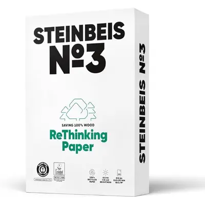 Корица на „Копирна хартия STEINBEIS №3 ReThinking, А4, 80 г, 100% рециклирана, CIE белота 90, пакет 500 л."