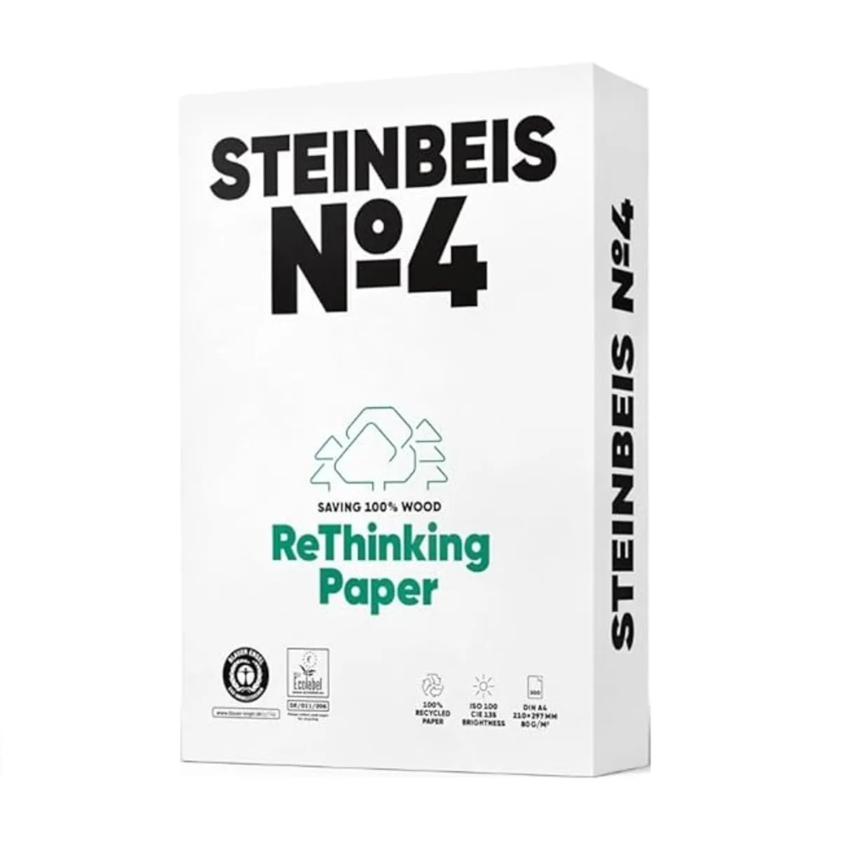 Копирна хартия STEINBEIS №4 ReThinking, А4, 80 г, 100% рециклирана, CIE белота 100, пакет 500 л.
