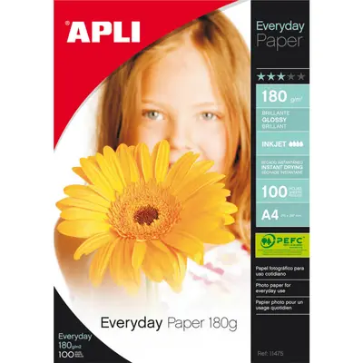 Корица на „Фотохартия APLI 11475, гланц, А4, 180 г, за inkjet, пакет 100 л."