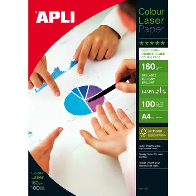 Корица на „Фотохартия APLI 11817, гланц, двустранна, А4, 160 г, за лазерен принтер, пакет 100 л."