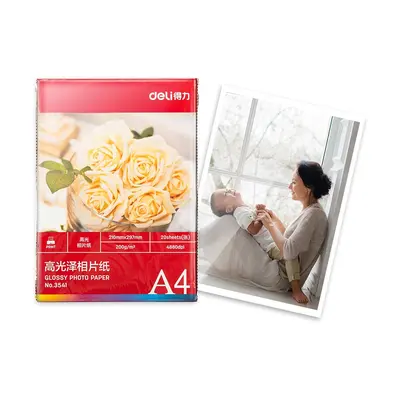 Корица на „Фотохартия Deli 3541, гланц, А4, 200 г, за inkjet, пакет 20 л."
