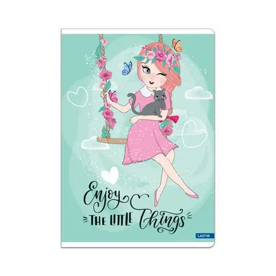Корица на „Тетрадка LASTVA Cute, A5, 52 л., линиран офсет 80 г, корица 300 г, мат ламинат, с блясък"