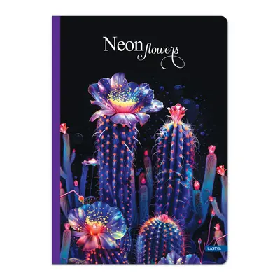 Корица на „Тетрадка LASTVA Neon Flowers, A4, 96 л., линиран офсет 70 г, твърда корица, мат ламинат, UV лак"