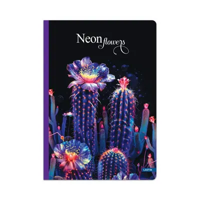 Корица на „Тетрадка LASTVA Neon Flowers, A5, 96 л., линиран офсет 70 г, твърда корица, мат ламинат, UV лак"