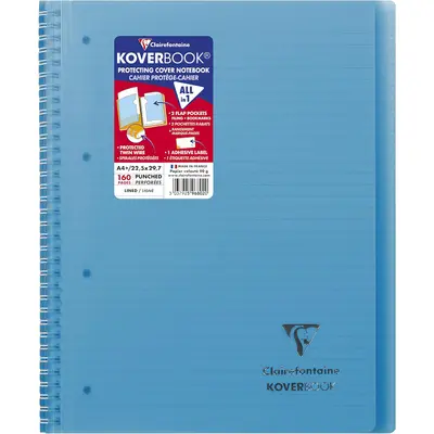 Корица на „Тетрадка със спирала Clairefontaine Koverbook, А4+, 80 л., линиран офсет 90 г, PP подвързия, синя"