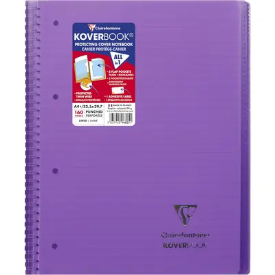 Корица на „Тетрадка със спирала Clairefontaine Koverbook, А4+, 80 л., линиран офсет 90 г, PP подвързия, лилава"
