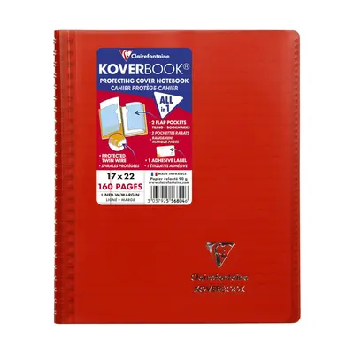 Корица на „Тетрадка със спирала Clairefontaine Koverbook, А5+, 80 л., линиран офсет 90 г, PP подвързия, червена"
