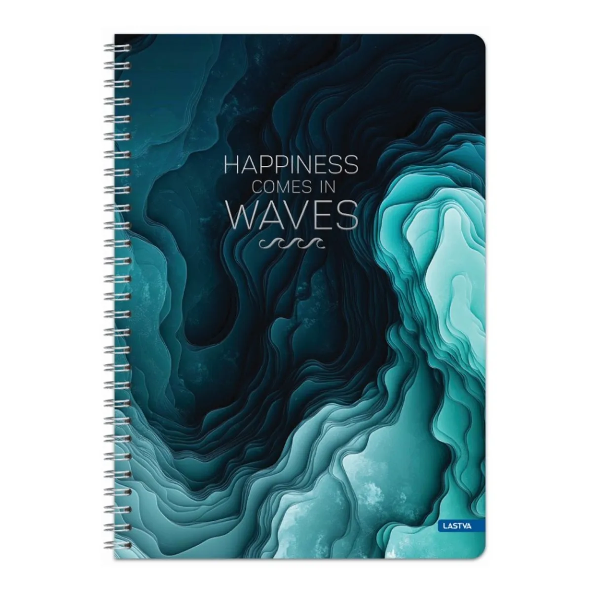 Тетрадка със спирала LASTVA Waves, A4, 80 л., линиран офсет 70 г, твърда корица, мат ламинат, UV лак