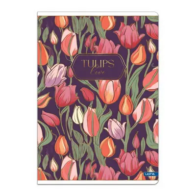 Корица на „Тетрадка LASTVA Tulips, A4, 52 л., линиран офсет 80 г, корица 300 г, мат ламинат, релефно фолио"