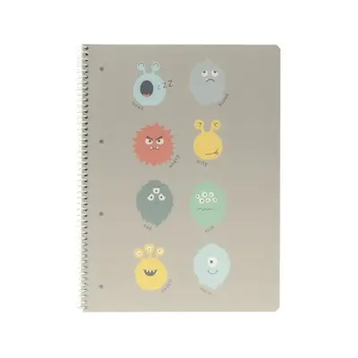 Корица на „Тетрадка със спирала ANCOR Monsters, А5, 48 л., линиран офсет 90 г, с ляво поле, PP подвързия"