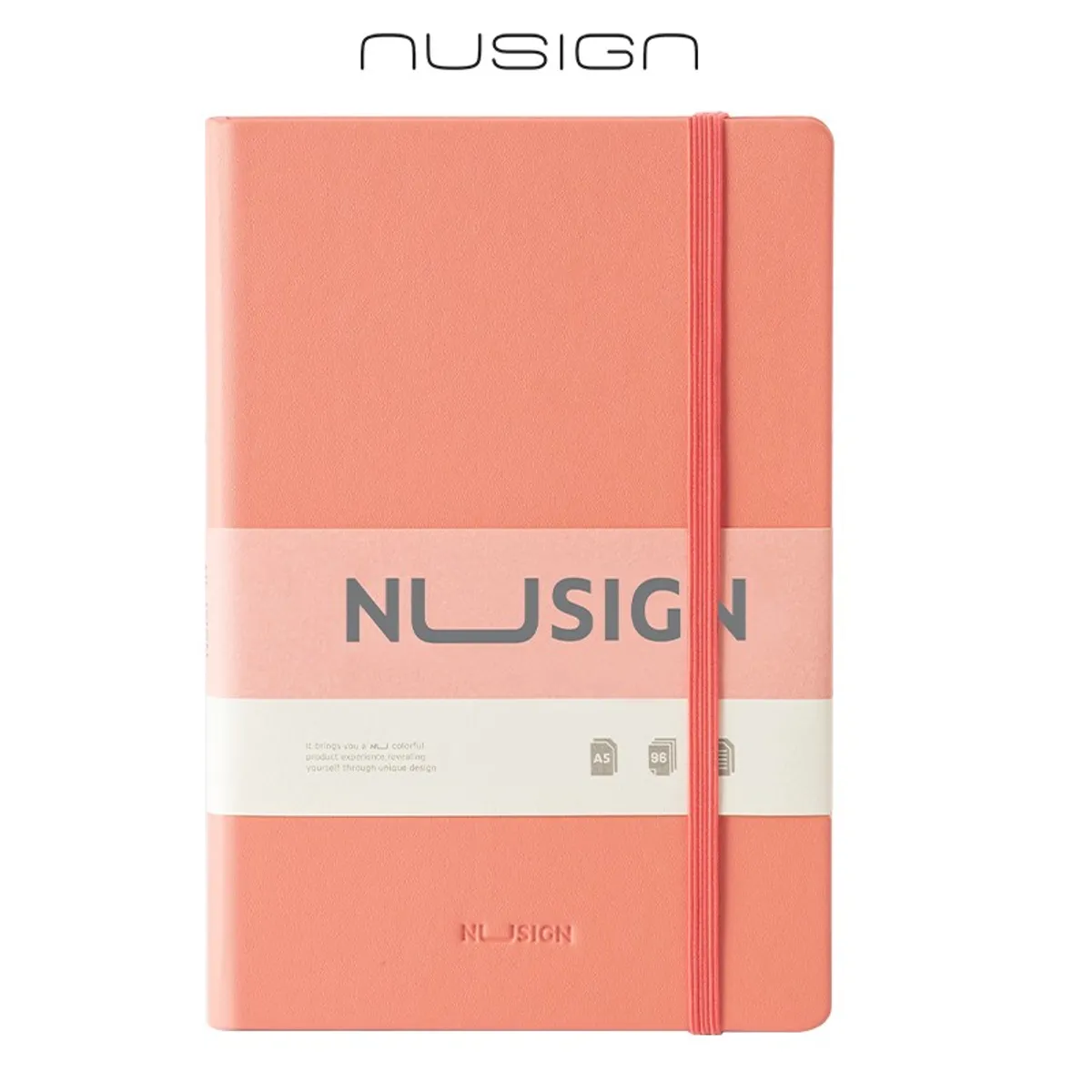 Бележник с ластик Nusign Classic ENS281 A5, 96 л., линиран шамоа офсет  80 г, корица ECO кожа, корал