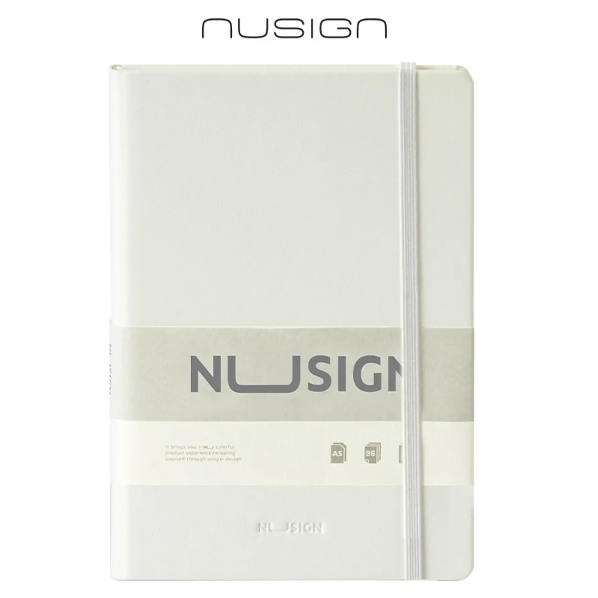 Бележник с ластик Nusign Classic ENS281, A5, 96 л., линиран шамоа офсет  80 г, корица ECO кожа, бял