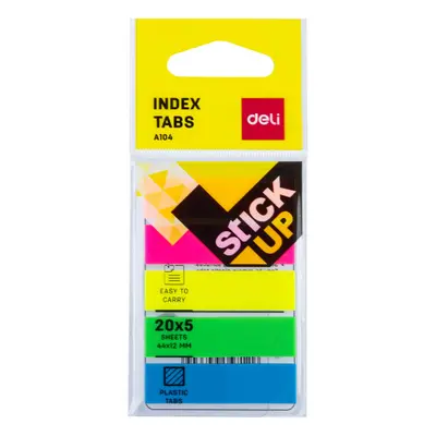 Корица на „Самозалепващи индекси Deli Stick Up EA10402, PVC, 44х12 мм, 5х20 л., микс, неонови"