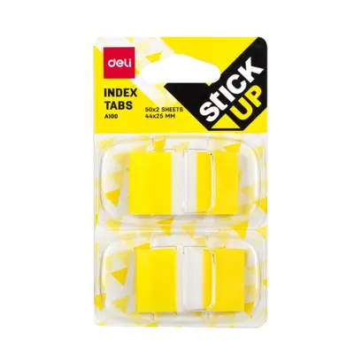 Корица на „Самозалепващи индекси с диспенсър Deli Stick Up EA10001, PVC, 25х44 мм, 2х50 л., неоново жълти"