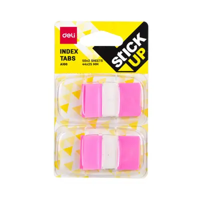 Корица на „Самозалепващи индекси с диспенсър Deli Stick Up EA10001, PVC, 25х44 мм, 2х50 л., неоново розови"