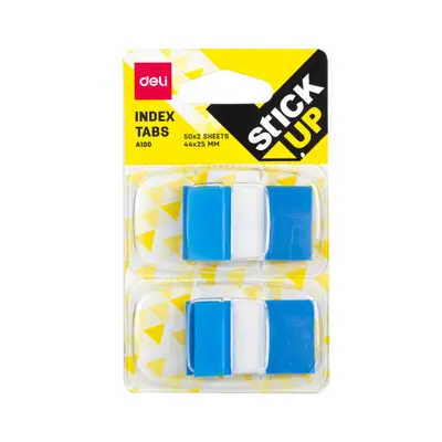 Корица на „Самозалепващи индекси с диспенсър Deli Stick Up EA10001, PVC, 25х44 мм, 2х50 л., неоново сини"