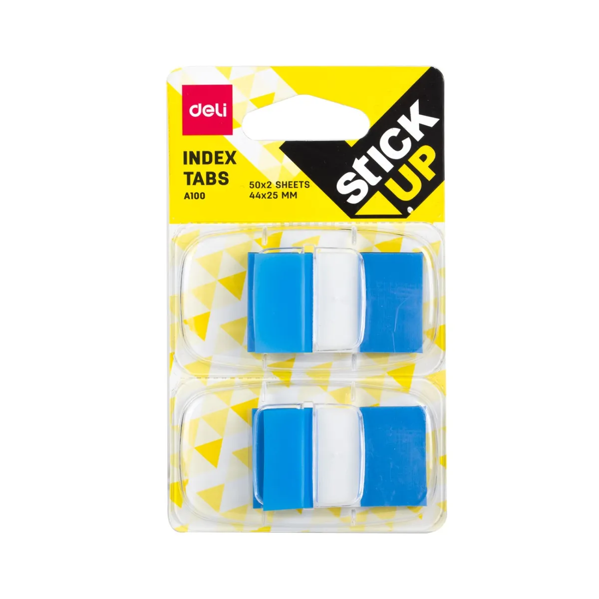 Самозалепващи индекси с диспенсър Deli Stick Up EA10001, PVC, 25х44 мм, 2х50 л., неоново сини