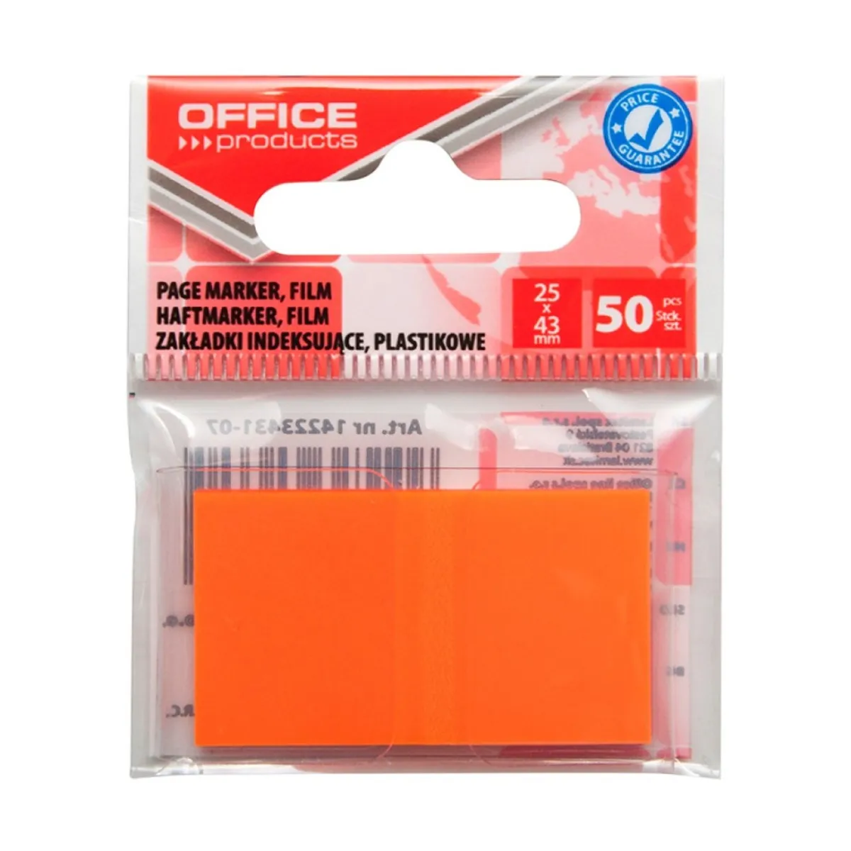 Самозалепващи индекси OFFICE PRODUCTS, PP, 25х43 мм, 50 л., неоново оранжеви