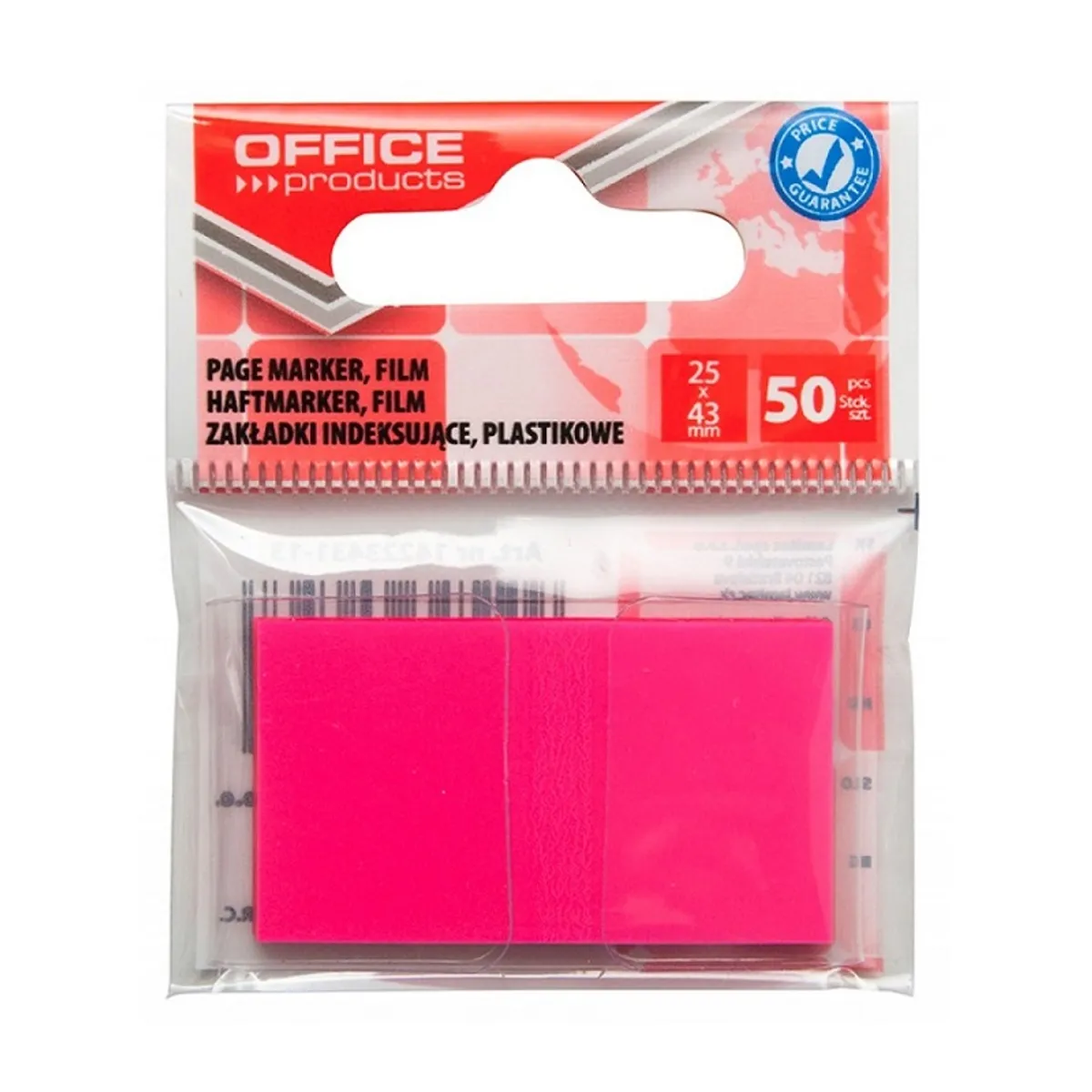 Самозалепващи индекси OFFICE PRODUCTS, PP, 25х43 мм, 50 л., неоново розови