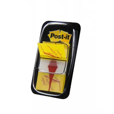 Корица на „Самозалепващи индекси с диспенсър Post-it, "Подпиши тук", PVC, 25.4х43.2мм, 50 л., жълти"