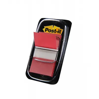 Корица на „Самозалепващи индекси с диспенсър Post-it, PVC, 25х43 мм, 50 л., червени"