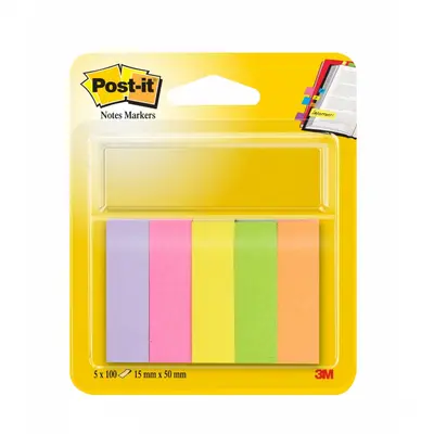 Корица на „Самозалепващи индекси Post-it, 15х50 мм, 5x100 л., микс, неонови"