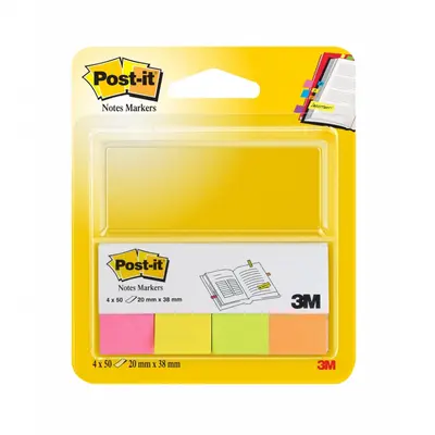 Корица на „Самозалепващи индекси Post-it , хартиени, 20х38 мм, 4х50 л., микс, неонови"