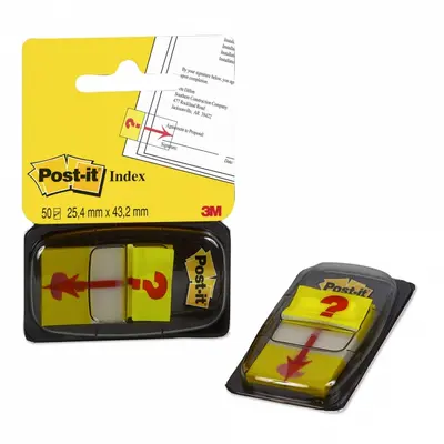 Корица на „Самозалепващи индекси с диспенсър Post-it, "Въпросителна", 25.4х43.2 мм, 50 л., жълти"
