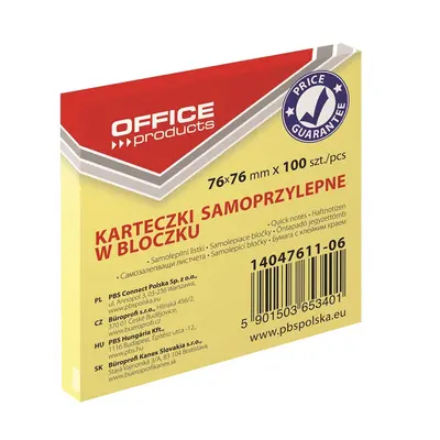 Корица на „Самозалепващи листчета OFFICE PRODUCTS, 76х76 мм, 100 л., пастелно жълти"