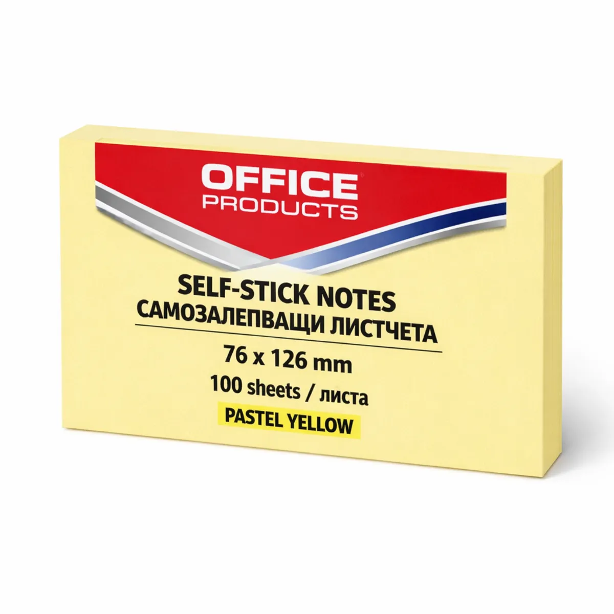 Самозалепващи листчета OFFICE PRODUCTS, 76х126 мм, 100 л., пастелно жълти