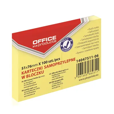 Корица на „Самозалепващи листчета OFFICE PRODUCTS, 51х76 мм, 100 л., пастелно жълти"