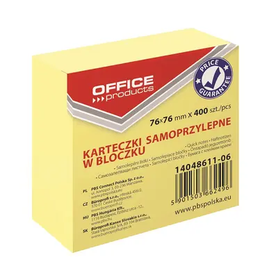 Корица на „Самозалепващи листчета OFFICE PRODUCTS, 76х76 мм, 400 л., пастелно жълти"