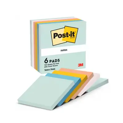 Корица на „Самозалепващи листчета Post-it Beachside, 76х76 мм, 6х100 л., микс, пастелни, PEFC хартия"