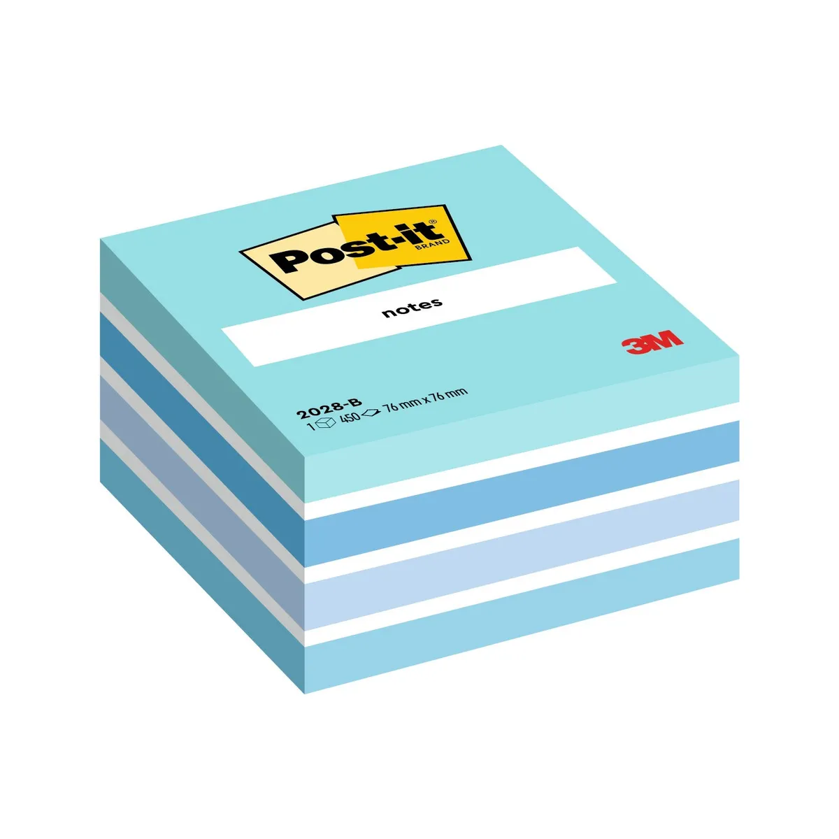 Самозалепващо кубче Post-it Blue, 76х76 мм, 450 л., микс, синьо, PEFC хартия