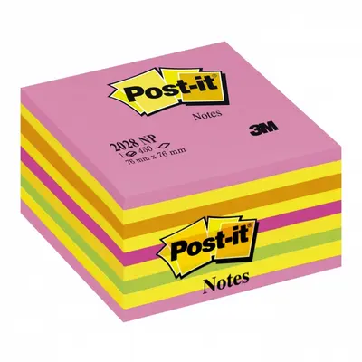 Корица на „Самозалепващо кубче Post-it Assorted, 76х76 мм, 450 л., микс, неоново, PEFC хартия"