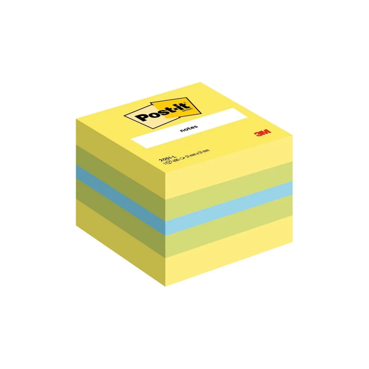 Самозалепващо мини кубче Post-it Lemon, 51х51 мм, 400 л., микс 3 цвята, неоново, PEFC хартия