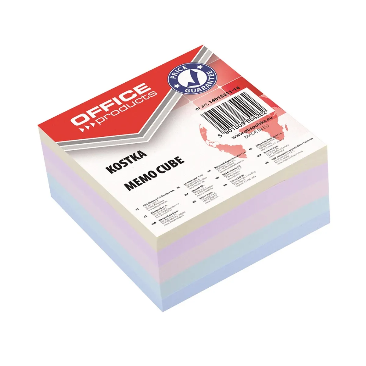 Цветно кубче OFFICE PRODUCTS, 85х85 мм, 400 л, офсет, подлепено, микс 4 цвята, фолирано